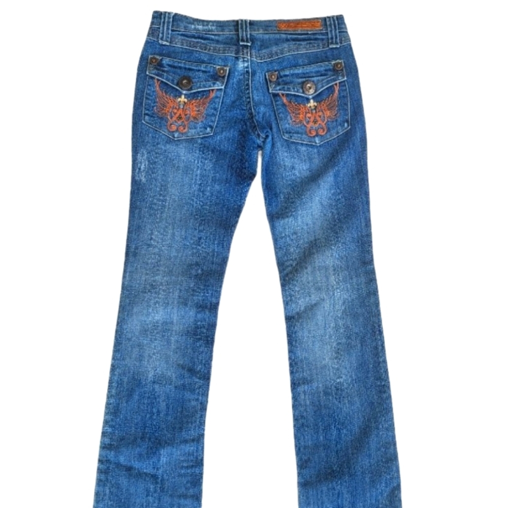A Jeans Straight Leg Embroidered Pockets Size 7 (32)